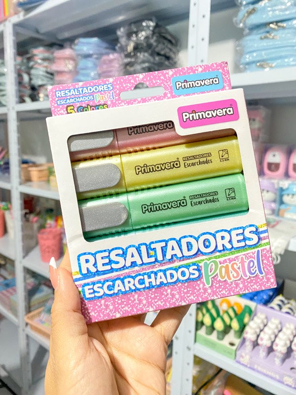 Resaltadores con glitter x5